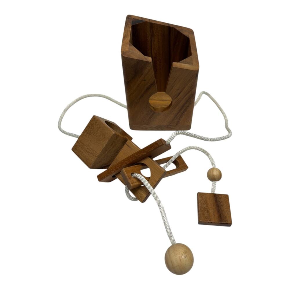 Wooden Wine Bottle Puzzle Brain Teaser Gift Lock Handcrafted Wood Game Gadget